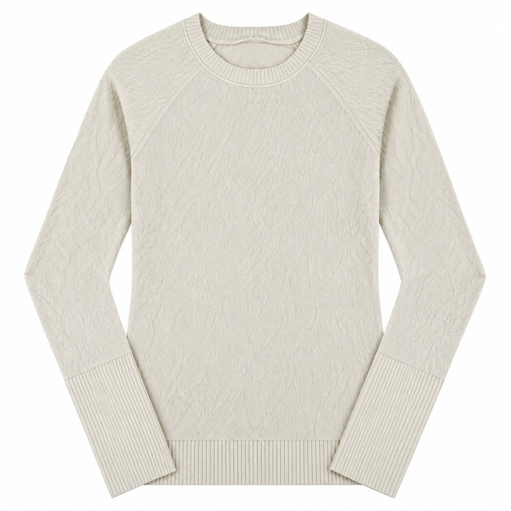 Lululemon White Textured Knit Long Sleeve Thumbhole Active Top Size Medium